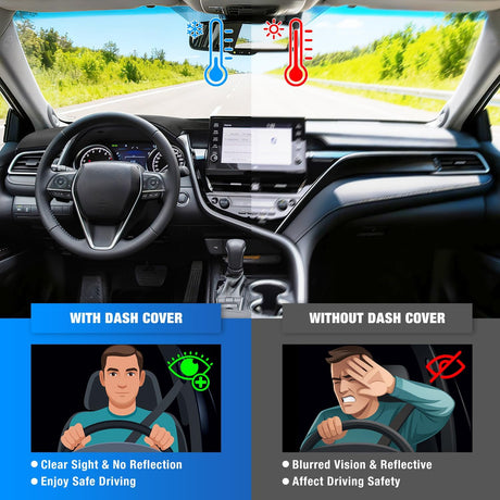 Dash Cover for Toyota Camry 2018 2019 2020 2021 2022 2023 2024, Custom Fit Suede Dashboard Mat Non‑Slip Sunshade Glare Protector Interior Accessories Black
