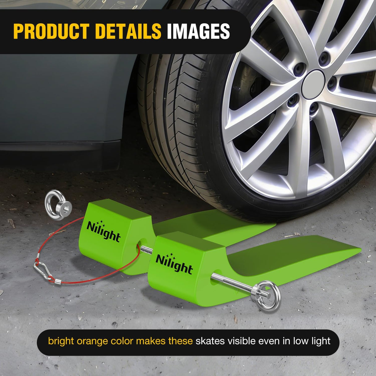 Combinable Tire Skates 4Pack – Rollback Tow Truck & Flatbed Carrier Accessories, Low Friction Skids for Locked Wheel Towing & Disabled Vehicle Recovery, 4000 lbs, Green