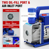 AC Vacuum Pump and Gauge Set, 3.5 CFM 1/4 HP 110V Single Stage HVAC Vacuum Pumps & Manifold Gauge Set Kit for R22 R404a R134a R410a, for Auto Air Conditioning Servicing Refrigerant Recharging