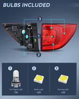 Taillight Assembly Compatible with 2016 2017 2018 Honda Pilot Outer Tail Light OE Style Rear Lamp Replacement Passenger Side