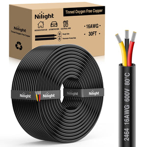 30FT 16AWG 3 Conductor Electrical Wire Tinned Oxygen Free Copper Red Black Yellow 3 Wires Parallel 600V DC Flexible PVC Case Extension Cords for LED Strips Lamps Lighting