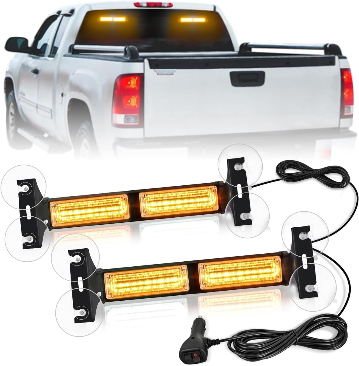 40LED Amber Emergency Strobe Traffic Advisor Light Bar with Suction Cups Dash Safety Warning Hazard Flashing Lights Interior Front/Rear Windshield for Trucks Construction Vehicles
