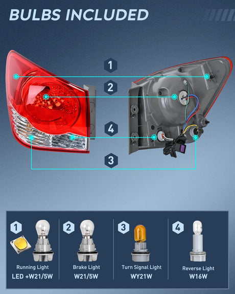 Taillight Assembly Compatible with 2011 2012 2013 2014 2015 Chevy Cruze 2016 Limited Outer Tail Light OE Style Rear Lamp Replacement Driver Side