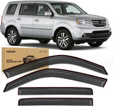 Outside-Mount Window Rain Guards for Honda Pilot 2009-2015, 4PCS | Tape on Window Visors Helps Vent Fresh Air in Rainy Weather, Honda Pilot 2009 2010 2011 2012 2013 2014 2015, Smoke Tinted
