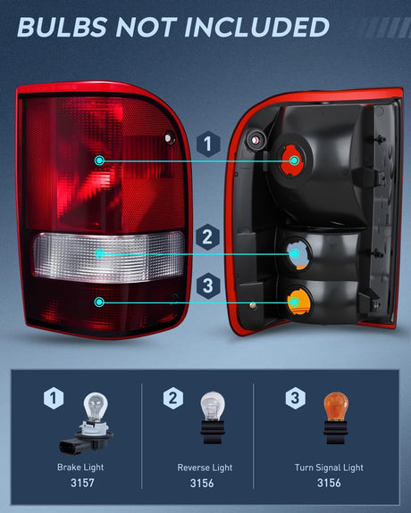 Taillight Assembly Compatible with 1993 1994 1995 1996 1997 Ford Ranger Dark Red Tail Light OE Style Rear Lamp Replacement Driver and Passenger Side