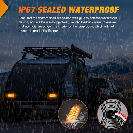 Taillight Assembly 4.4 Inch Aluminum Housing Tail Light 2 PCS 16 LED Amber Left Right Turn Signals Marker Lights Surface Mount IP67 Waterproof for 10-30V RV Camper Trailer Truck Bus Boat