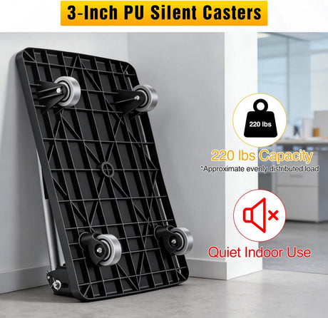 Foldable Platform Cart 220 lbs Push Dolly with 3 Inch PU Wheels PP Deck Flatbed Cart for Home Garage Office Use Black