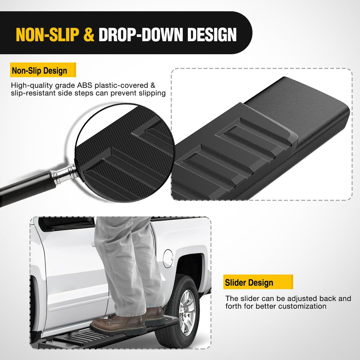 Running Boards for 2015-2026 Ford F150 Quad Cab 2 Full-Size Door & 2 Half-Size Door 6 Inch Side Step Nerf Bars Stainless Steel Black