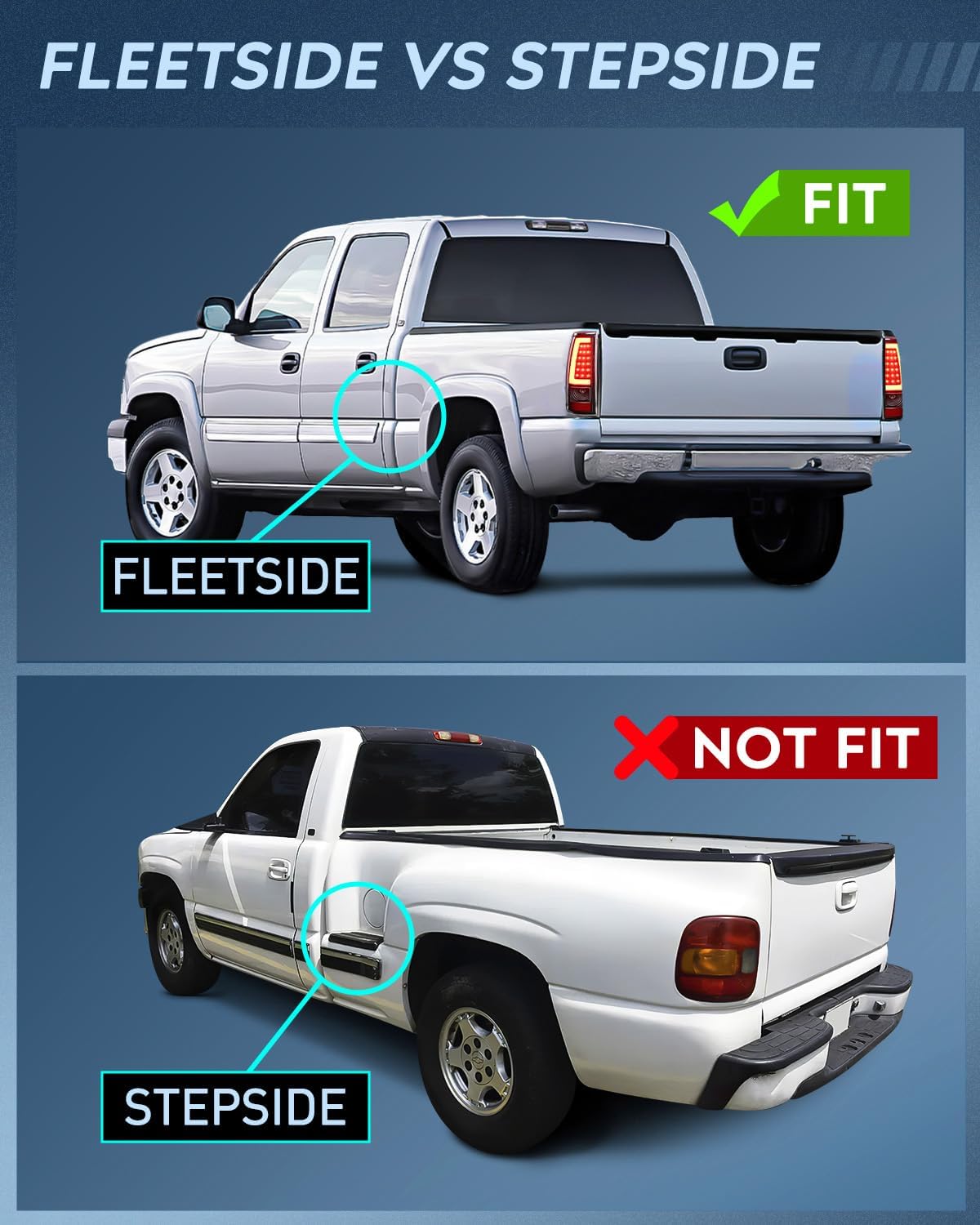 Taillight Assembly Compatible with 2003 2004 2005 2006 Chevy Silverado 1500 1500HD 2500 2500HD 3500 2007 Chevrolet Classic Incandescent Type Upgrade LED Tube Tail Lights Rear Brake Lamps