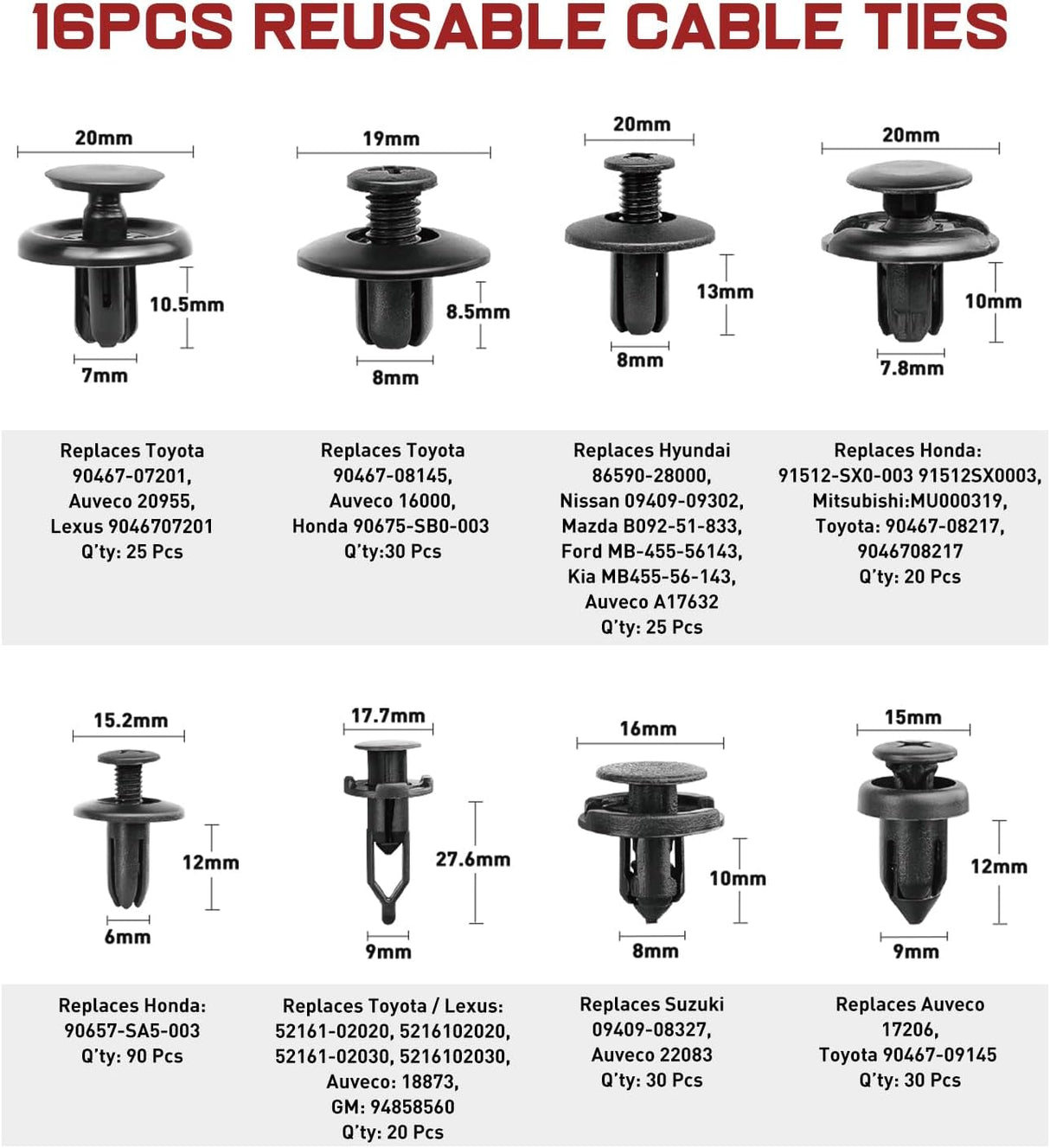 855Pcs Car Push Retainer Clips Auto Fasteners Kit Included 16 Sizes Nylon Bumper Fender Rivets Door Trim Panel Clips with 5 Fasteners Remover 10 Cable Ties for Toyota GM Ford Honda Chevy