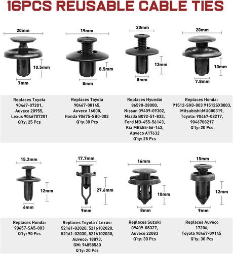 855Pcs Car Push Retainer Clips Auto Fasteners Kit Included 16 Sizes Nylon Bumper Fender Rivets Door Trim Panel Clips with 5 Fasteners Remover 10 Cable Ties for Toyota GM Ford Honda Chevy