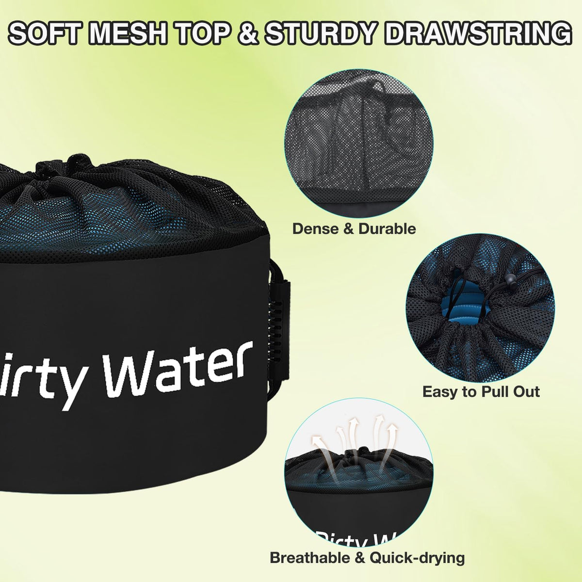 1 Pack RV Sewer Hose Storage Bag, Waterproof Black Bags with Drawstring Mesh Top RV Storage & Organization Bags Container for Sewer Fresh Water Hoses Electrical Cords Camper Tools Accessories