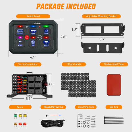 6 Gang Switch Panel Blue Circuit Control Relay System with Fuse Wiring Harness Toggle Momentary Strobe Flash Modes Automatic Dimmable ON Off Pod 12V 24V for Car Truck Camper SUV