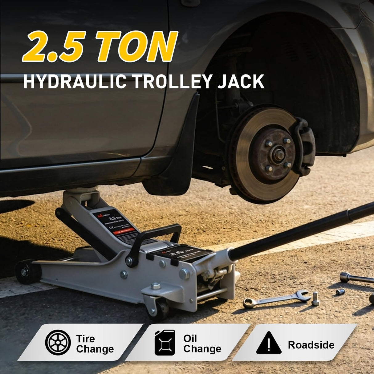 2.5 Ton Floor Jack, Low Profile Hydraulic Trolley Car Jack with 360° Swivel Lifting Arm, Heavy Duty Steel Service Jack, Lifting Range 3.35 Inch to 15.15 Inch