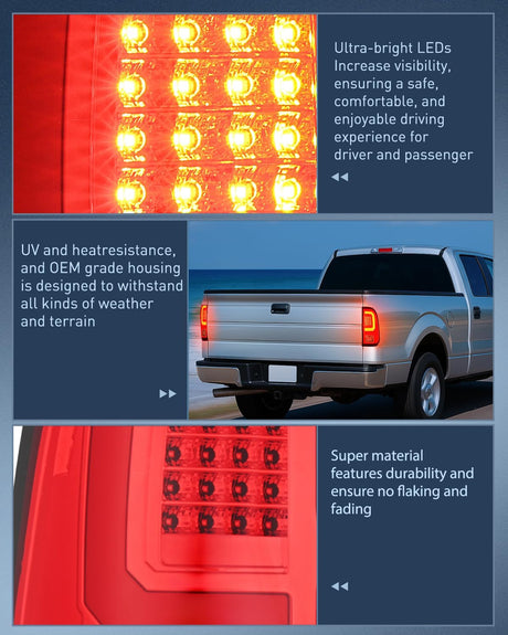 Taillight Assembly Compatible with 2008 2009 2010 2011 2012 2013 2014 2015 2016 Ford F250 F350 F450 Super Duty Incandescent Type Upgrade LED Tube Tail Lights Rear Brake Lamps