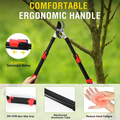 27-35 Inch Extendable Loppers for Tree Trimming Heavy Duty Tree Trimmer Bypass Loppers with Compound Action Sharp Anvil Blade up to 2 Inch Cut Capacity Branch Cutter Chops Thick Branches Ease