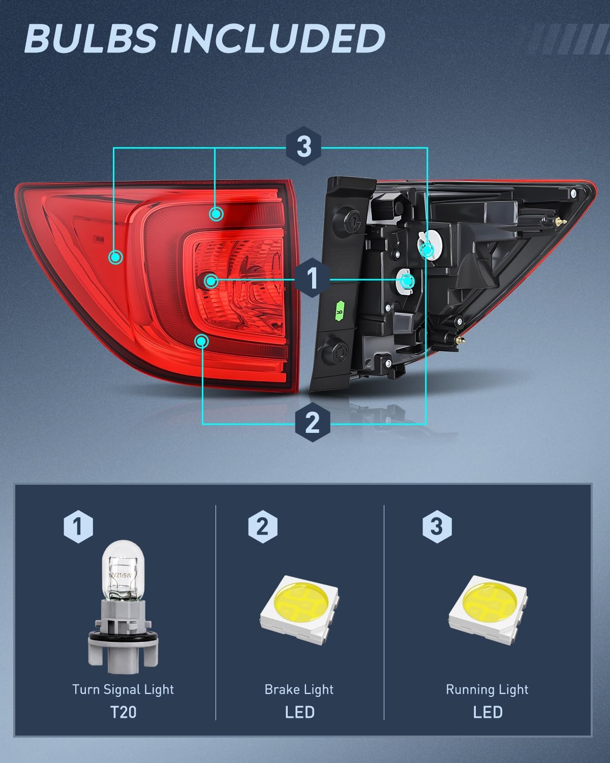 Taillight Assembly Compatible with 2016 2017 2018 Honda Pilot | Outer Tail Light OE Style Rear Lamp Replacement Driver Side