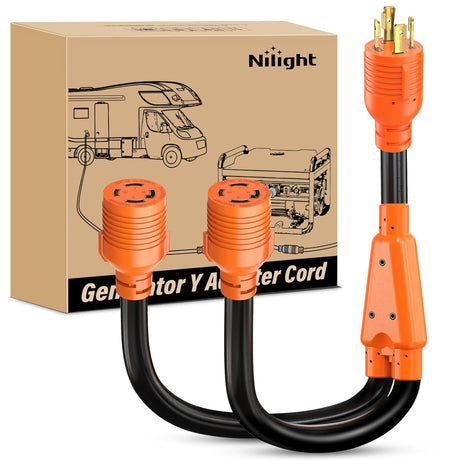 4 Prong 30 Amp Generator Splitter Y Adapter NEMA L14-30P to 2 ×L14-30R 125/250V 7500W Locking Power Cable 10 AWG STW Wire ETL Listed for Manual Transfer Switch Generators RV Camper Outdoor