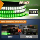 60 Inch Truck Tailgate Strobe Light Strip Tail Emergency Bar Rear Window Warning Lamp Ultra-Bright Double Row 360 LED for Pickup Trailers Construction Vehicles Car SUV, Green White