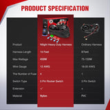 Wiring Harness Kit Nylon 12 AWG 2 Leads 12V 5Pin Rocker Switch Laser On Off Power Relay Blade Fuse for LED Light Bar Off Road Lights on Cars Jeep Boat Trucks