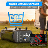 87Gal/330L Water Storage Bladder RV Potable Water Bladder Tank Camping 1000D PVC Foldable Collapsible Storage Containers for RV,Carrier,Camping, Agricultural Irrigation,Garden Watering, Black