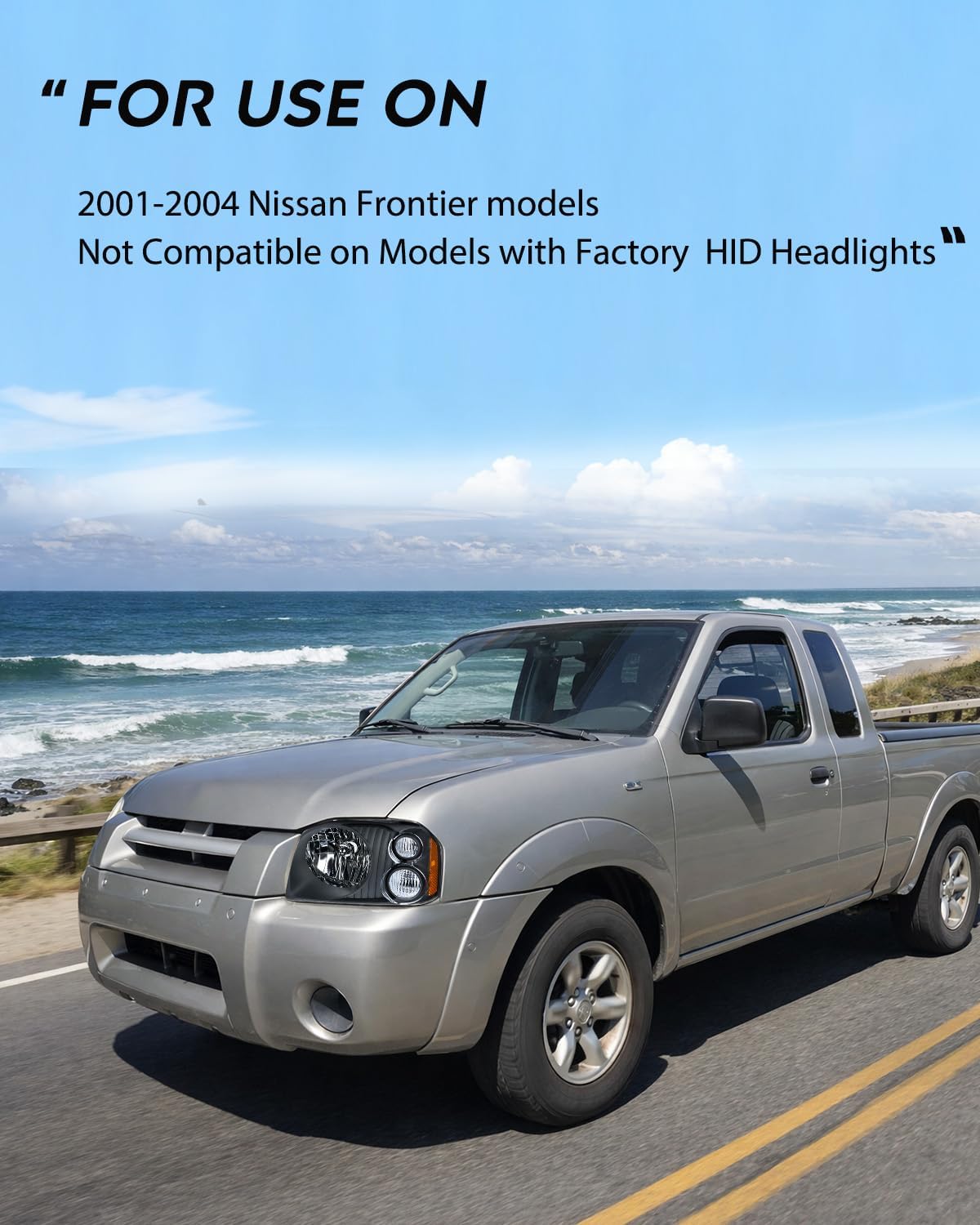 Headlight Assembly Compatible with 2001 2002 2003 2004 Nissan Frontier XE OE Style Replacement Halogen Headlights Black Housing Amber Reflector Clear Turn Light Headlamp Passenger and Driver