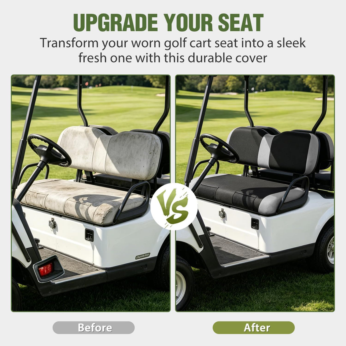 Golf Cart Front Seat Cover 1PC Grey Black EZGO TXT RXV Club Car DS | Breathable Sandwich Mesh Sun Scratch Resistant Washable No Staple Fits 1994-2013 EZGO TXT RXV and 2000-2026 Club Car DS