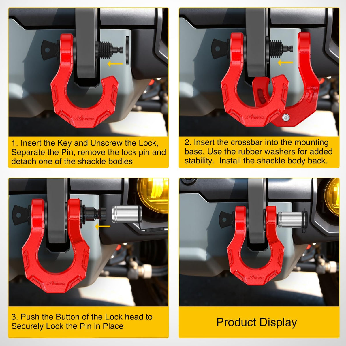 2 Pack 3/4 Inch D-Ring Separate Shackle with 7/8 Inch Lock Pin 45,000 lbs Break Strength, Off Road Recovery Shackle with Isolators Washers for Use with Tow Strap, Winch, Truck Vehicle (Red)