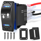 Down Up Polarity Reverse Blue LED Switch DPDT 20A 12V 24V 7PIN Momentary Rocker ON Off ON Toggle with Jumper Wires and Adaptor for Control Motor for Hoist Crane Linear Actuator