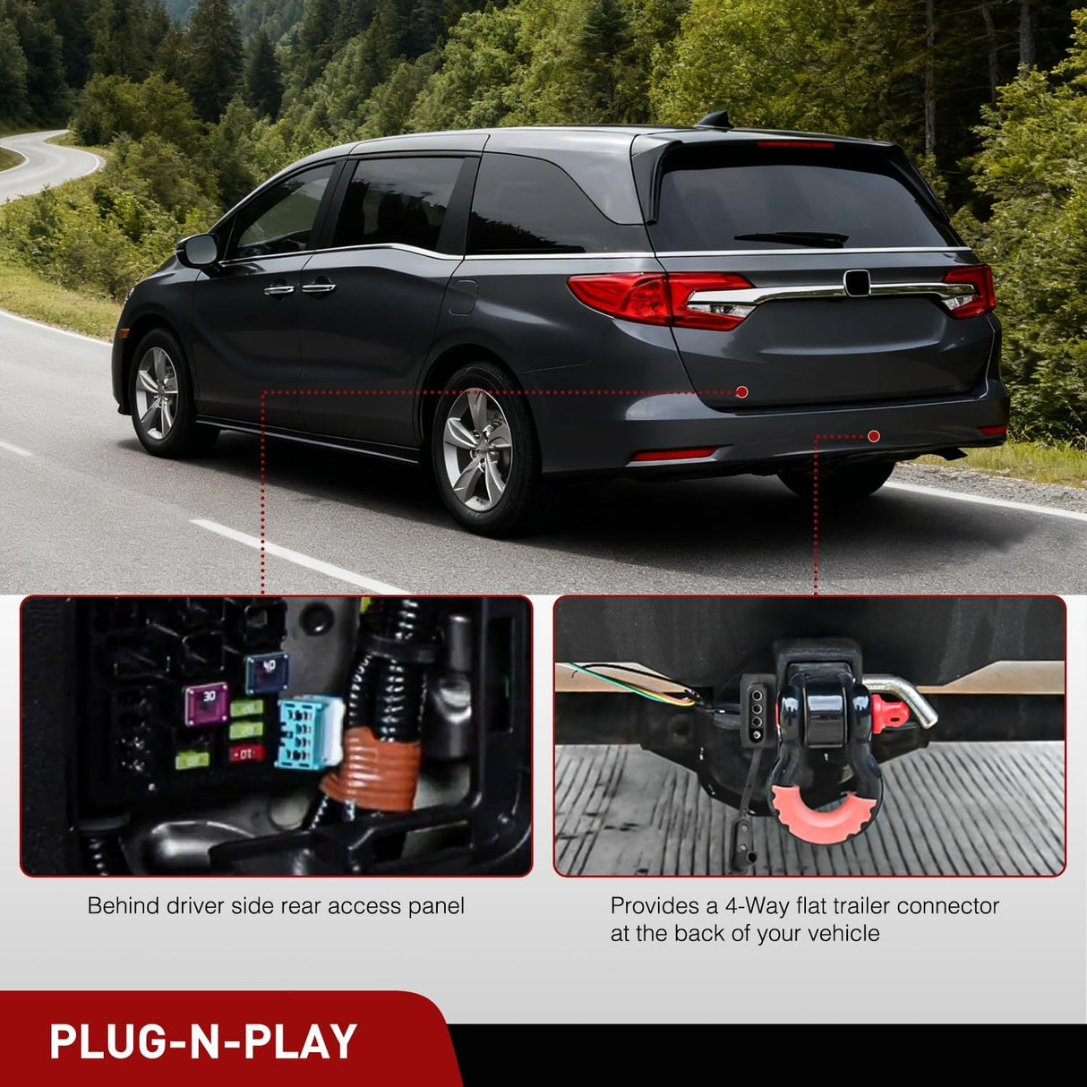 4 Pin Trailer Wiring Harness Kit 56382 Vehicle Standard 4 Way Connector Custom for 2018 2019 2020 2021 2022 2023 2024 2025 Honda Odyssey Simple Fit Tow Hitch Harness