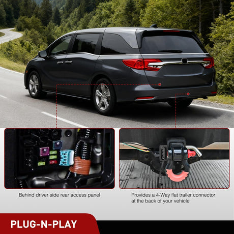 4 Pin Trailer Wiring Harness Kit 56382 Vehicle Standard 4 Way Connector Custom for 2018 2019 2020 2021 2022 2023 2024 2025 Honda Odyssey Simple Fit Tow Hitch Harness