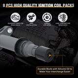 Ignition Coil Pack UF270 Fit for Dodge Ram 1500 Durango Dakota Jeep Commander Grand Cherokee Liberty Mitsubishi Raider Aspen 2002-2007 4.7L V8 3.7L V6 OE# UF297 UF399 Ignition Coils Set of 8
