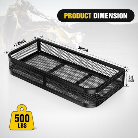 ATV Front Cargo Basket, 17 Inch W x 36 Inch L x 6.3 Inch H Racks and Baskets with Steel Mesh Frame, Heavy Duty ATV Storage Cargo Box Attachments for Luggage Carrier