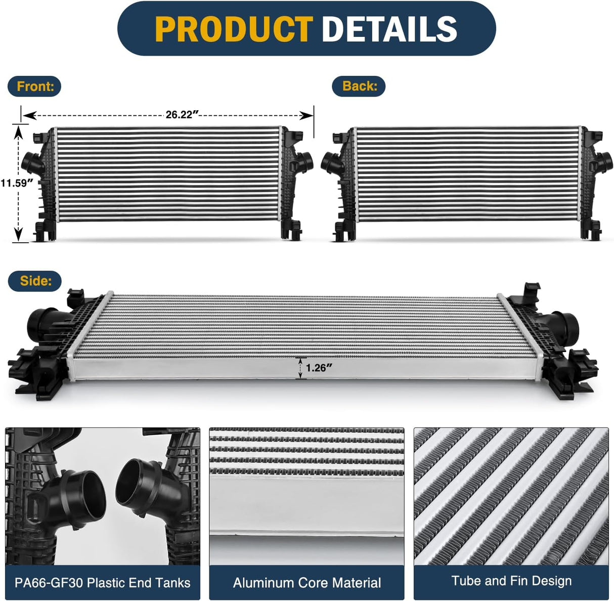 Intercooler Compatible with Buick Verano 2013-2016 for Chevrolet Cruze 2011 2012 2013 2014 2015 L4 1.4L, Aluminum Turbo Intercooler Charge Air Inter Cooler Replace 13311080, 13330387, 1302148