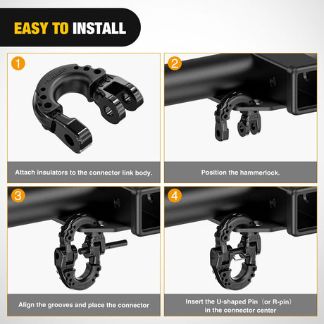 Safety Chain Connector Link, 1/2In Tow Hitch Hammerlock Coupling Link, 2 Pack Forged Steel Tow Chain Connector for Chain Link/Recovery Rope Link/Shackle, 12000 lbs Load Limit, Black