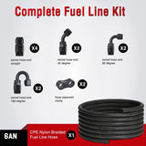 6AN 20FT CPE Fuel Hose Kit with 12PCS AN6 Fittings&Hose Separators | CPE Nylon Stainless Steel Braided Oil Gas Diesel Fuel Hose End Fitting Kit for Transmission Oil Cooler Vacuum Lines