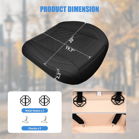 Car Seat Cushion Cover Black Geometric Embroidered Leather Front Seats Waterproof Anti-Slip Comes with Storage Bag Wraps Bottom Fits Cars Sedan Van SUV Truck