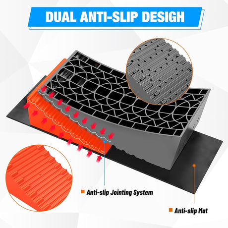 RV Leveler - 2 Pack Camper Leveling Blocks Ramp Support Dual Axles, Up to 35,000lbs, Fast RV Accessories Leveling System for Travel Trailer, Motorhome - Orange