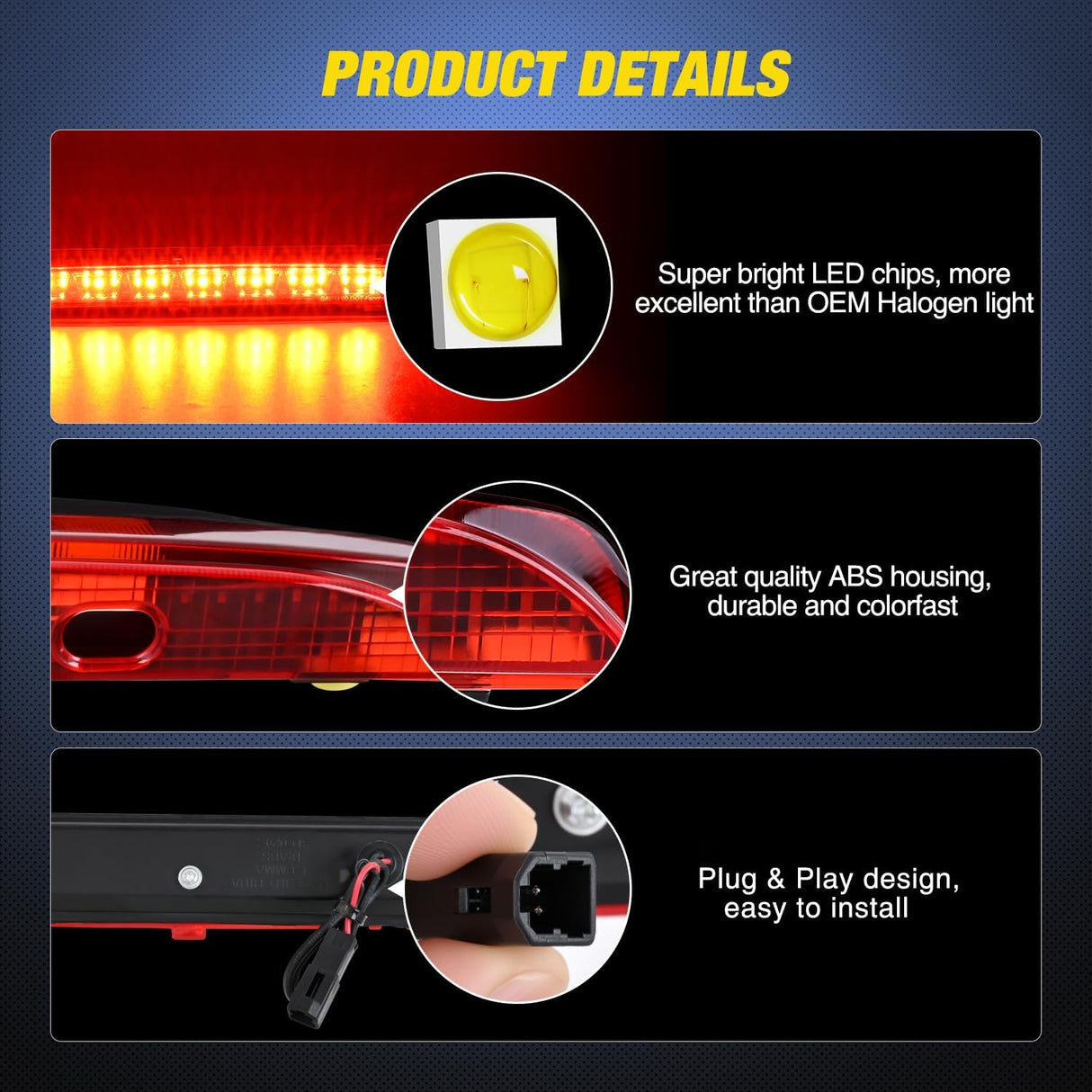 Third Brake Light for Nissan Pathfinder 1993 1994 1995, Smoked Lens | for Nissan Pathfinder 1993 1994 1995, High Mount 3rd Stop LED Tail Van SUV Rear Cab Center Lamp Replacement