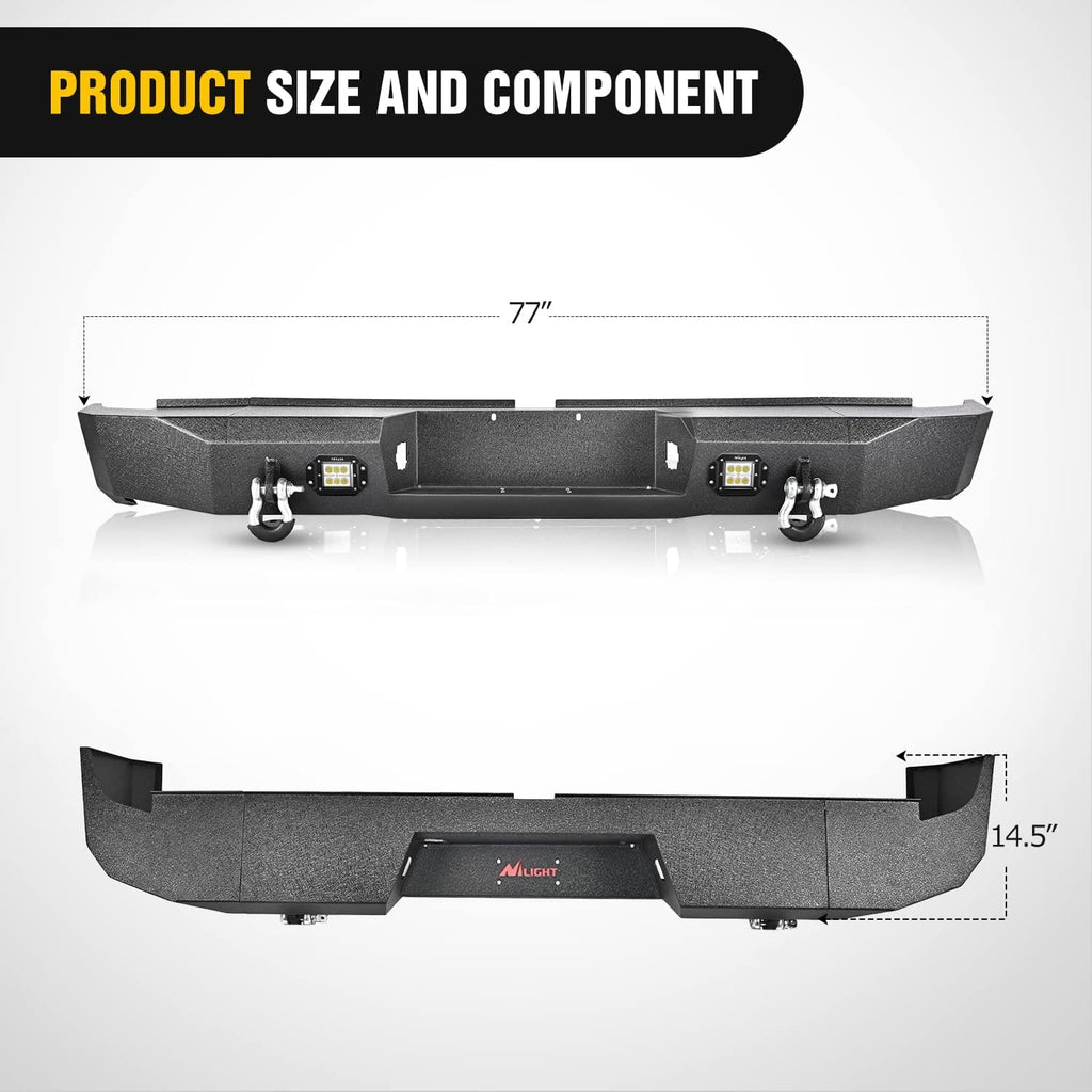 Front Bumper Nilight Rear Step Bumper for 2007 2008 2009 2010 2011 2012 2013 Toyota Tundra Full Width Pickup Truck Textured Black Solid Steel Off-Road with 2X Upgraded 18W LED Lights D-Rings, 2 Years Warranty