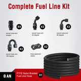 8AN 20FT PTFE Fuel Hose Kit with 12PCS AN8 Fittings&Hose Separator | Fit E85 Nylon Stainless Steel Braided Fuel Hose Universal for Automotive Racing Engines