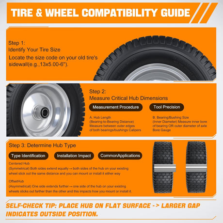 13x5.00-6 Solid Lawn Mower Tires, 13 Inch Flat-Free Polyurethane Tire with 3/4 Inch Axle Bore & 3 Inch Hub Length, Airless Replacement Wheels for Riding Lawn Mowers, 2 Pack