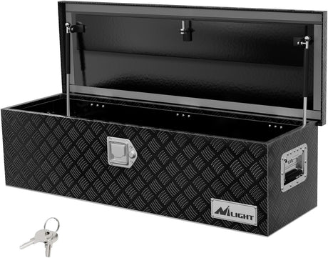 39 Inch Truck Tool Box Heavy Duty Aluminum Stripes Plated Pick Up Truck Bed Toolboxes 39 Inchx13 Inchx10 Inch Waterproof Storage Organizer for Bed of Truck RV Trailer with Side Handle Lock Keys, Black