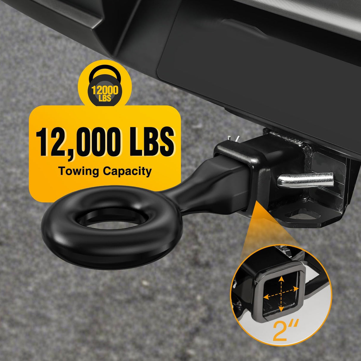 Heavy Duty Forged Receiver Mount Tow Eye 12,000 lb Towing Capacity | Fits 2 Inch Receivers Black Powdercoat Trailers and Towing Accessories