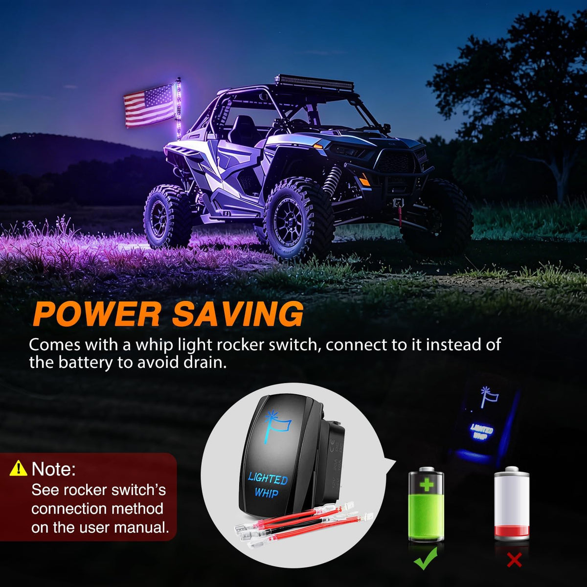 RGB LED Whip Light 1PC 2FT Spiral Antenna Whips | APP and Remote Control with DIY Chasing Patterns Turn Signal Brake Reverse Functions and Spring Base for ATV UTV Jeep