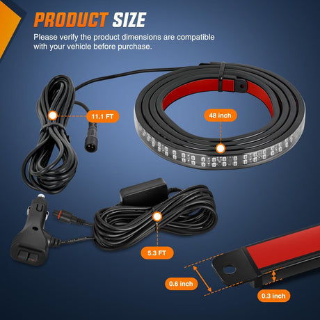 48 Inch Truck Tailgate Strobe Light Strip Tail Emergency Bar Rear Window Warning Lamp Ultra-Bright Double Row 288 LED for Pickup Trailers Construction Vehicles Car SUV, Red Blue