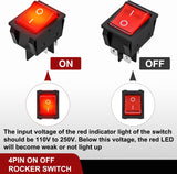 3PCS DPST Rocker Switches 12V 30A/110V 35A/125VAC Red Lighted 4 Pin 2 Position ON Off Toggle Switch KCD4 for Car Automotive Truck Boat Marine Off-Road Vehicle