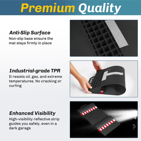 Garage Parking Mat, Durable Wheel Stop Pad Parking Aid with Reflective Strips for or Cars SUVs Trucks, 1-Pack
