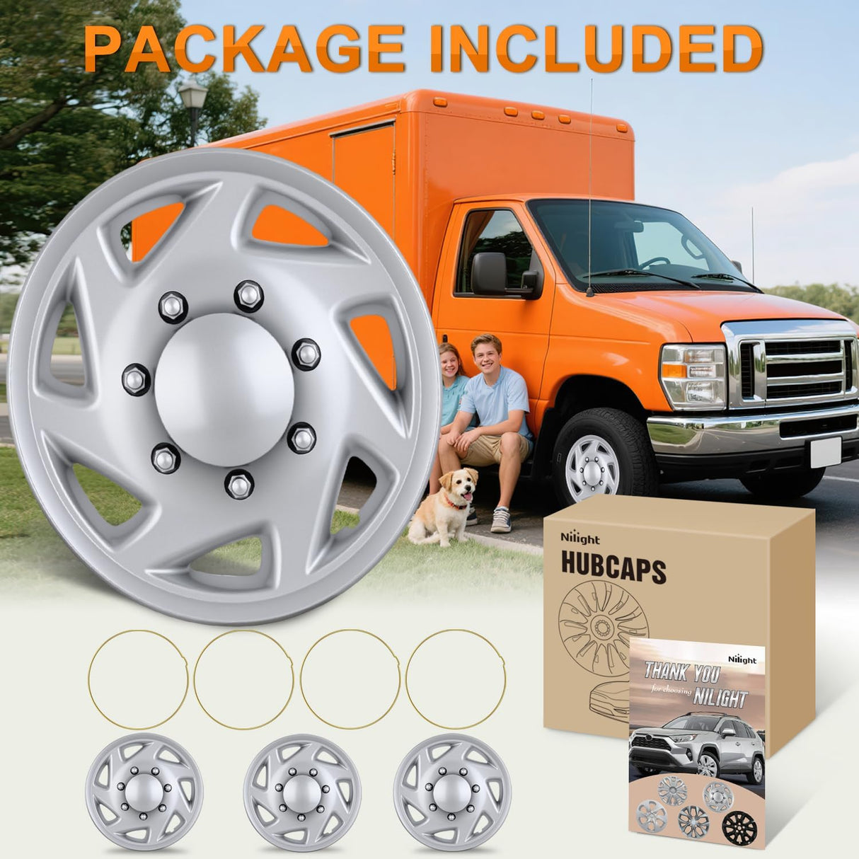 Wheel Cover Hubcaps 16 Inch for Ford Truck CEG 1998-2007 Econoline MTD E250 E350 E450 E550 2008-2021 Hub Caps 16 inch Set of 4 Rim Covers Protector Wheel Replacement F8UZ1130AA 7 spoke, Silver