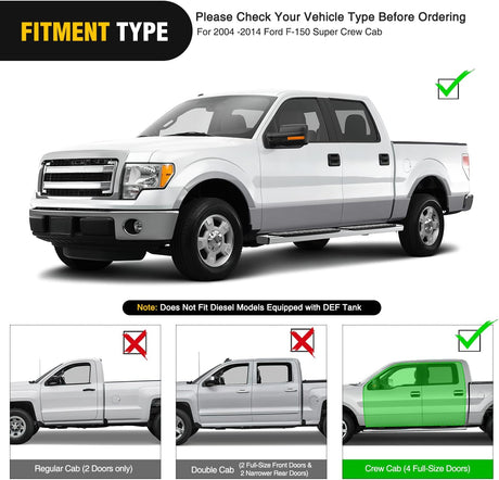 Running Boards for 2004 2005 2006 2007 2008 2009 2010 2011 2012 2013 2014 Ford F-150 Crew Cab 4 Full Size Doors 6 Inch Stainless Steel Bolt-on Side Step Nerf Bars Silver